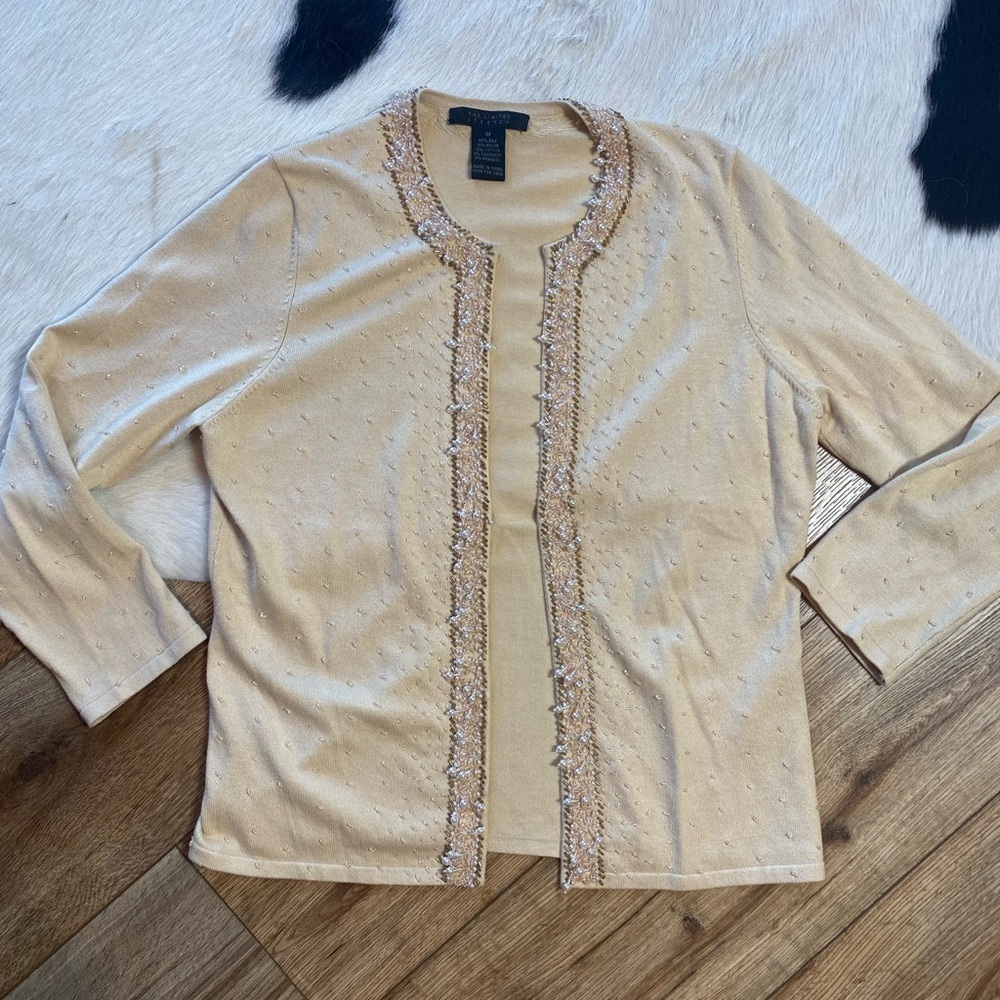 The Limited Silk beaded vintage grandmacore Cottagecore sweater cardigan - Picture 3 of 8